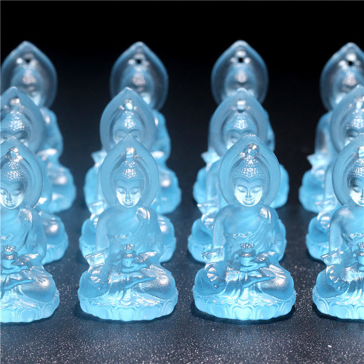 Anhänger Liuli Medizin-Buddha Weisheit blau transparent