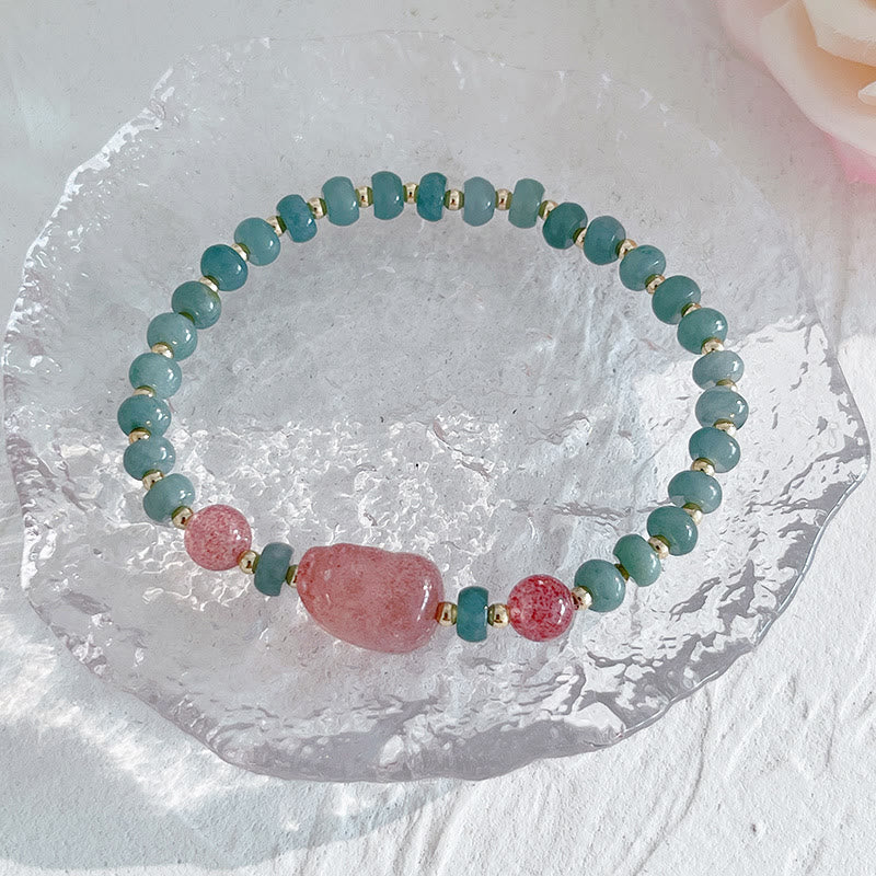 Armband Erdbeerquarz Perle Fu-Zeichen grüne Aventurin Perlen Glück Frieden