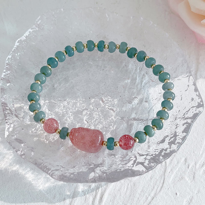 Armband Erdbeerquarz Perle Fu-Zeichen grüne Aventurin Perlen Glück Frieden