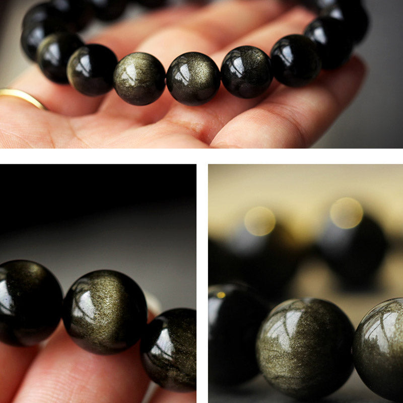 Schwarzes Obsidian Armband Chinesisches Tierkreis Naturstein Handgelenk elegant