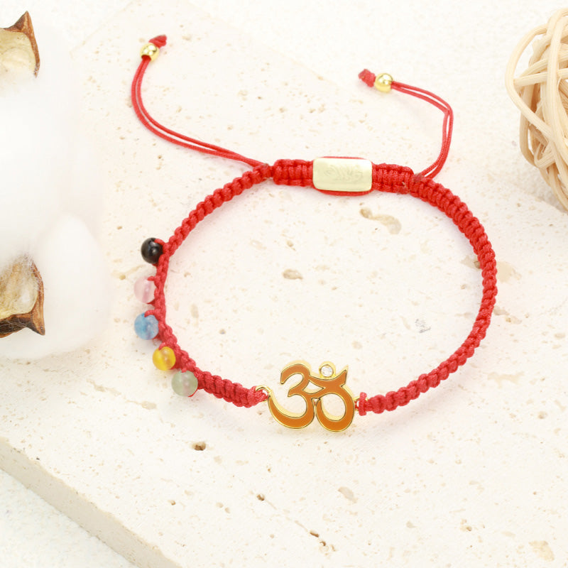 Rotes Schnur Armband Tibet OM Symbol Mindfulness Chakra Perlen elastisch