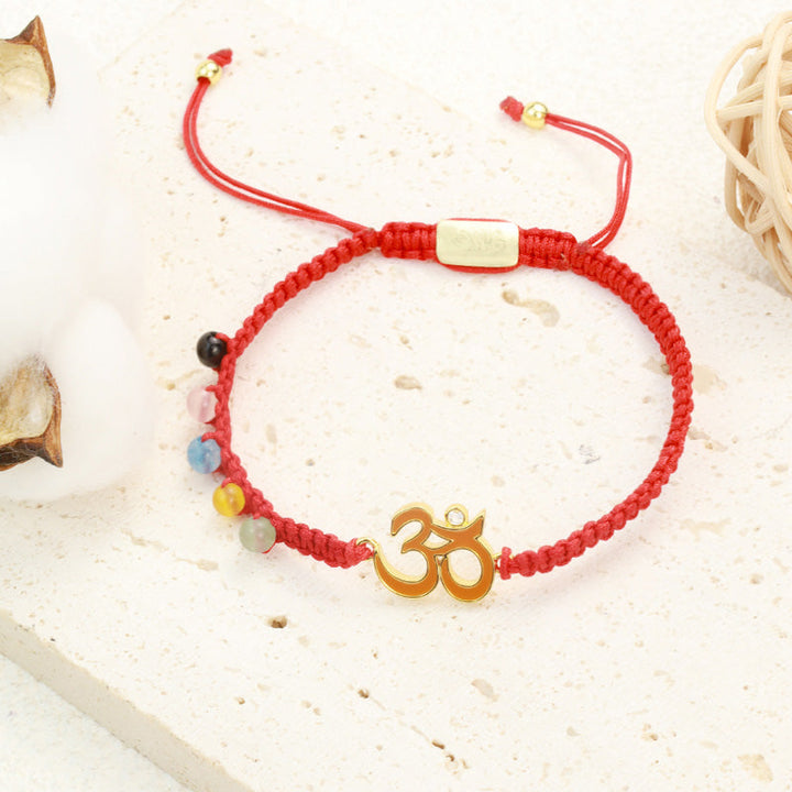 Rotes Schnur Armband Tibet OM Symbol Mindfulness Chakra Perlen elastisch