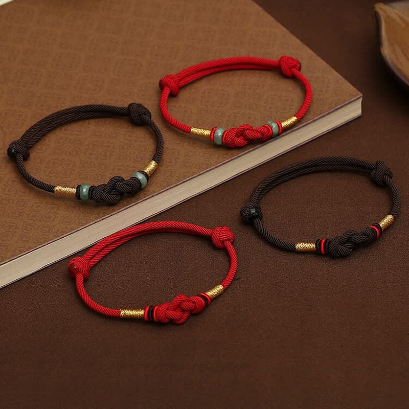 Armband Rotes Band Jade - Glück Knoten