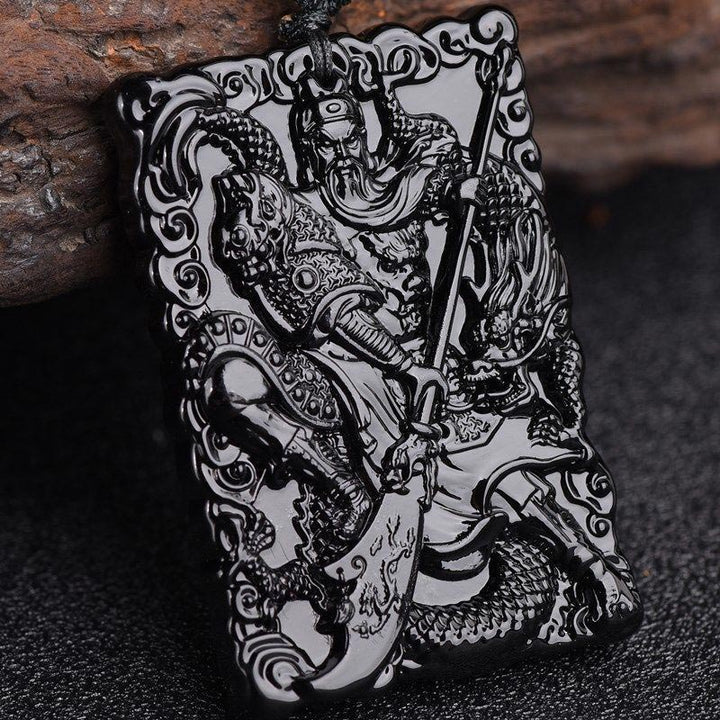 Obsidian Kette Guan Yu Anhänger Schutz Edelstein