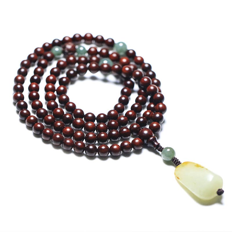 Mala Sandelholz Jade Armband mit gelbem Anhänger Naturstein