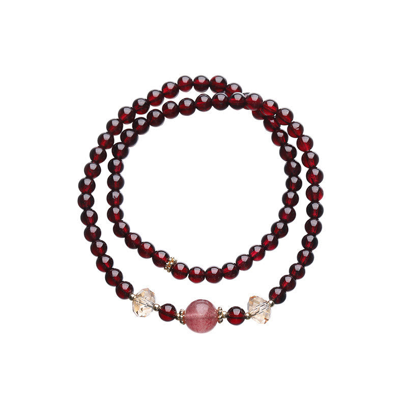 Armband Erdbeerquarz Granat rote Perlen elastisch Naturstein elegant