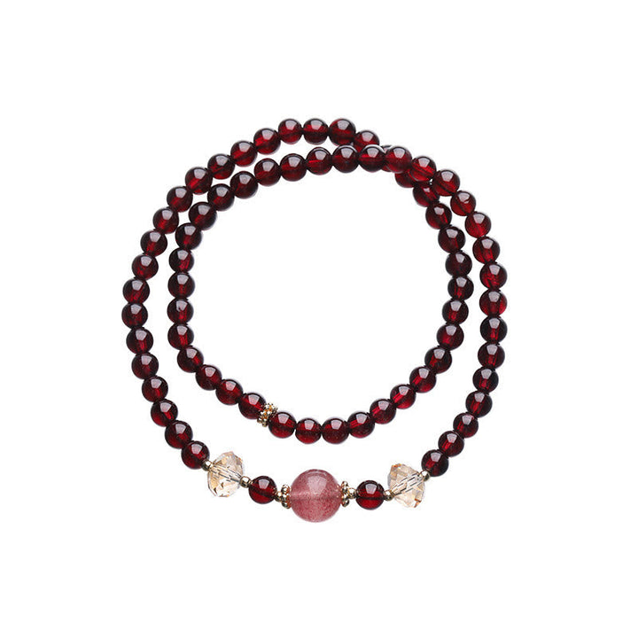 Armband Erdbeerquarz Granat rote Perlen elastisch Naturstein elegant