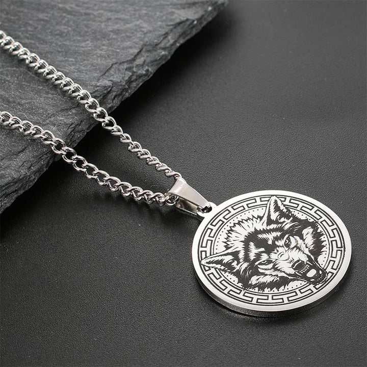Kette Titanstahl Tier-Amulett Schutz Wolf Medaillon silber