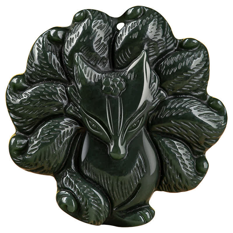 Kette Hetian Jade Neunschweif-Fuchs Glück dunkelgrün Anhänger