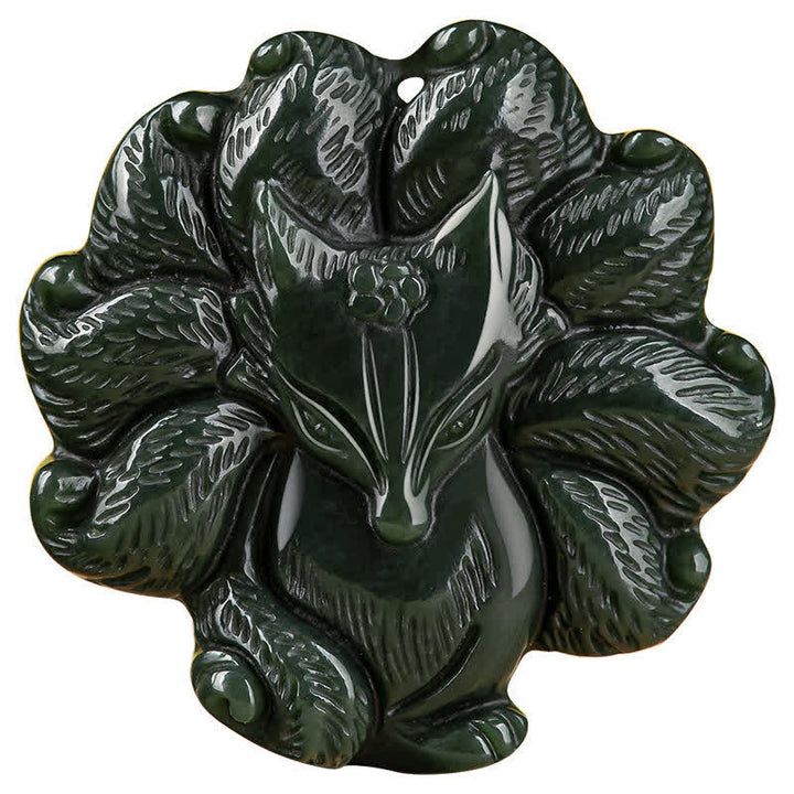 Kette Hetian Jade Neunschweif-Fuchs Glück dunkelgrün Anhänger