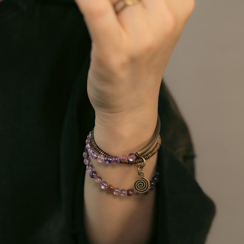 Armband Kupfer – Liebe mit Amethyst Steinen und Spirale Anhänger