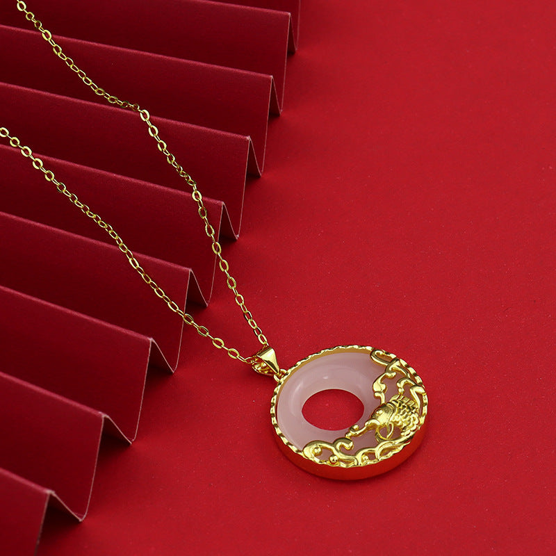 Anhänger Kette Weiße Jade Koi Wohlstand Gold