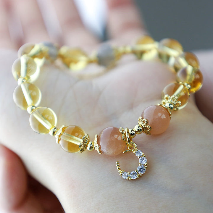 Armband Citrin Mond – Energie Perlen Gold Charm Handgelenk elegant