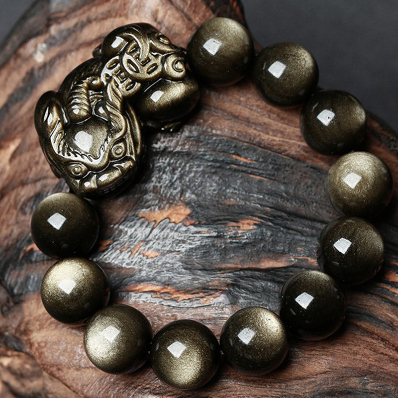 Armband Obsidian Pixiu – Schutz grüner Naturstein elastisch Perlen