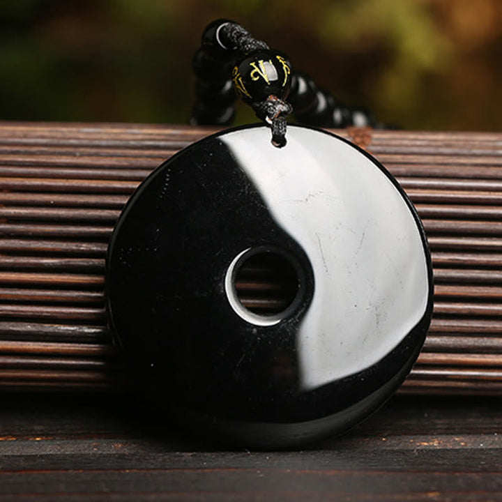 Kette Yin-Yang Anhänger schwarzer Obsidian weiß