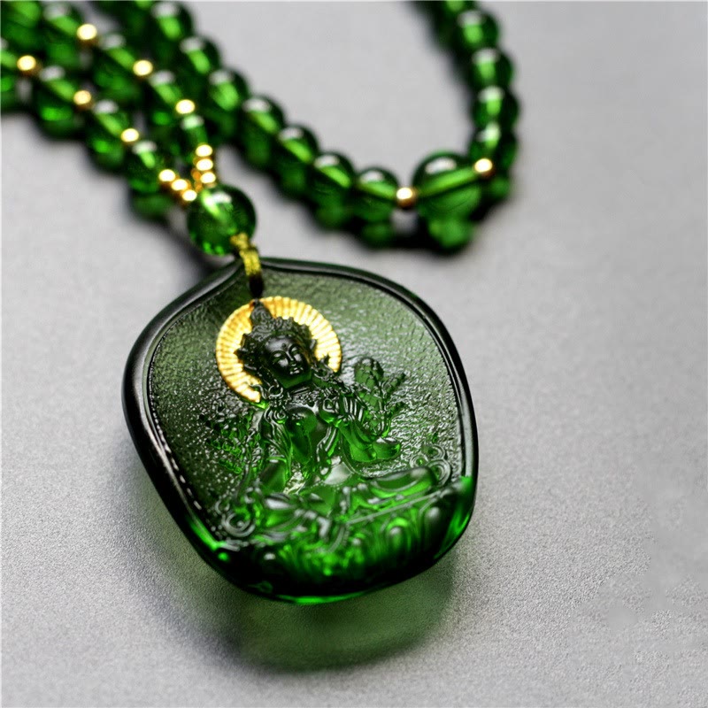 Kette Liuli Kristall Grüne Tara – Schutz & Segen – Bild 2 – Kette Liuli Kristall Grüne Tara Anhänger Schutz Segen Buddhismus