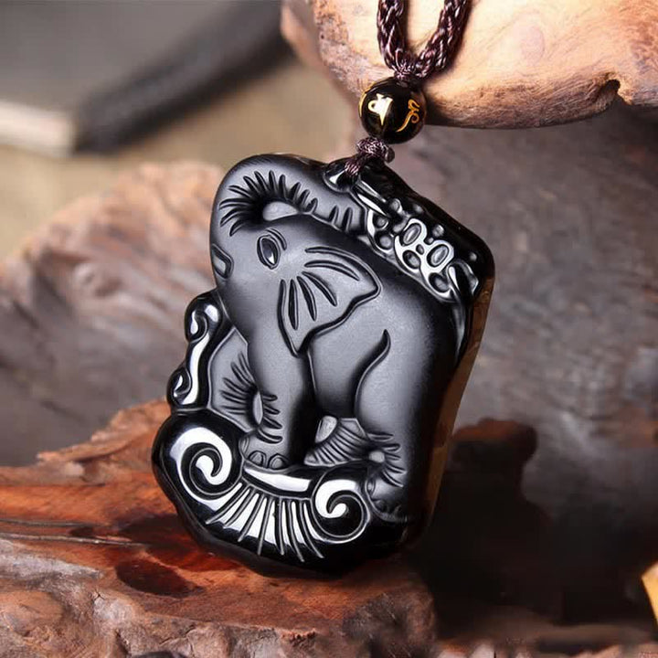 Obsidian Elefant Heilstein – Schutz & Reinigung – Bild 7 – Obsidian Elefant Heilstein Anhänger schwarze Kette Naturstein Schutz