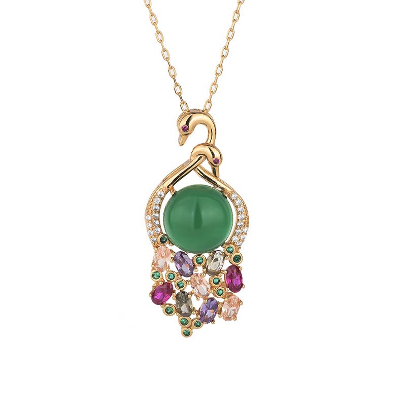 Anhänger Kette Cyan Jade Pfau Erfolg