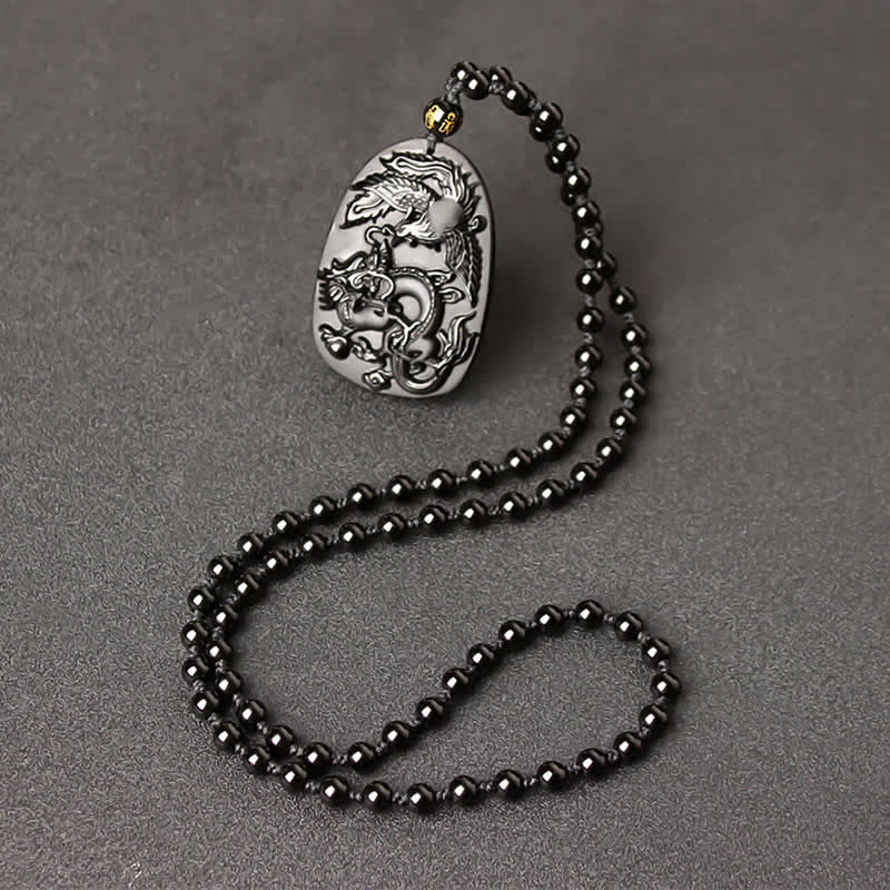 Obsidian Kette Drachen Anhänger schwarz Schutz