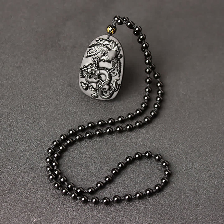Obsidian Kette Drachen Anhänger schwarz Schutz