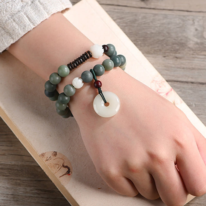 Bodhi Jade Lotus Armband Frieden grüne Steine weiße Perle Handgelenk