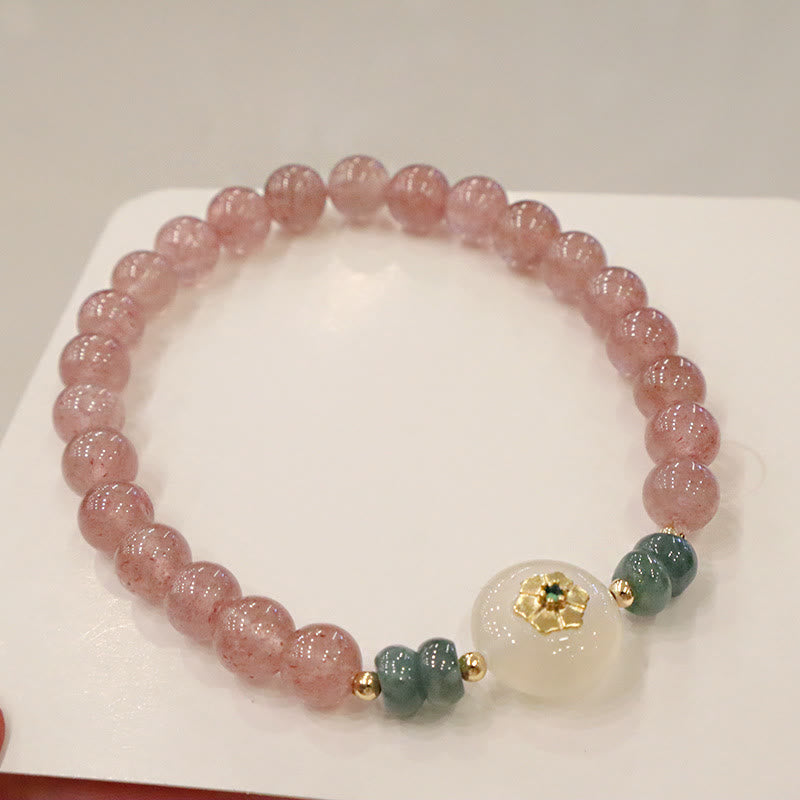 Armband Erdbeerquarz Jade – Heilung rosé Perlen elastisch getragen