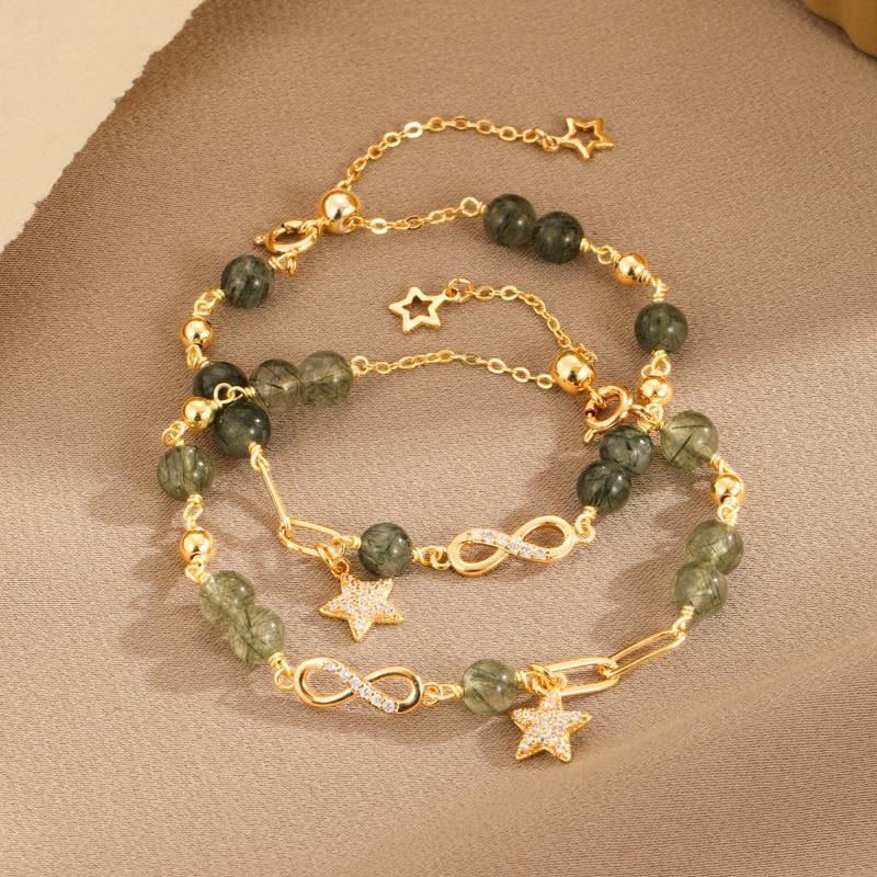 Armband Kupfer Stern Labradorit grüne Natursteine goldfarben elegant.