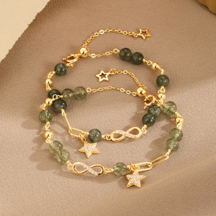 Armband Kupfer Stern Labradorit grüne Natursteine goldfarben elegant.