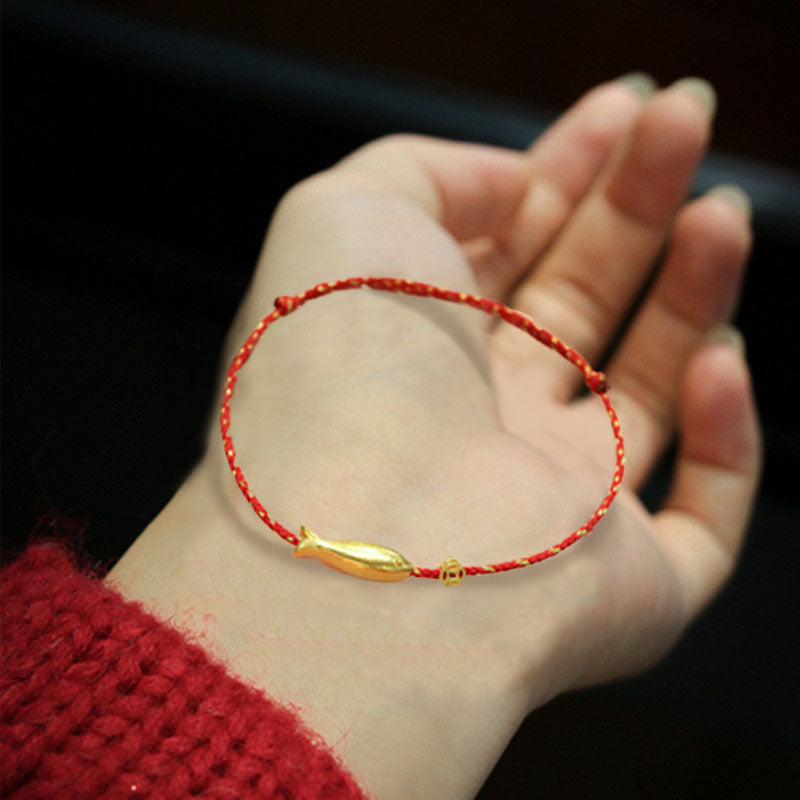 Rotes Armband Koi Fisch – Glück & Wohlstand Segen mit Goldelement Hand