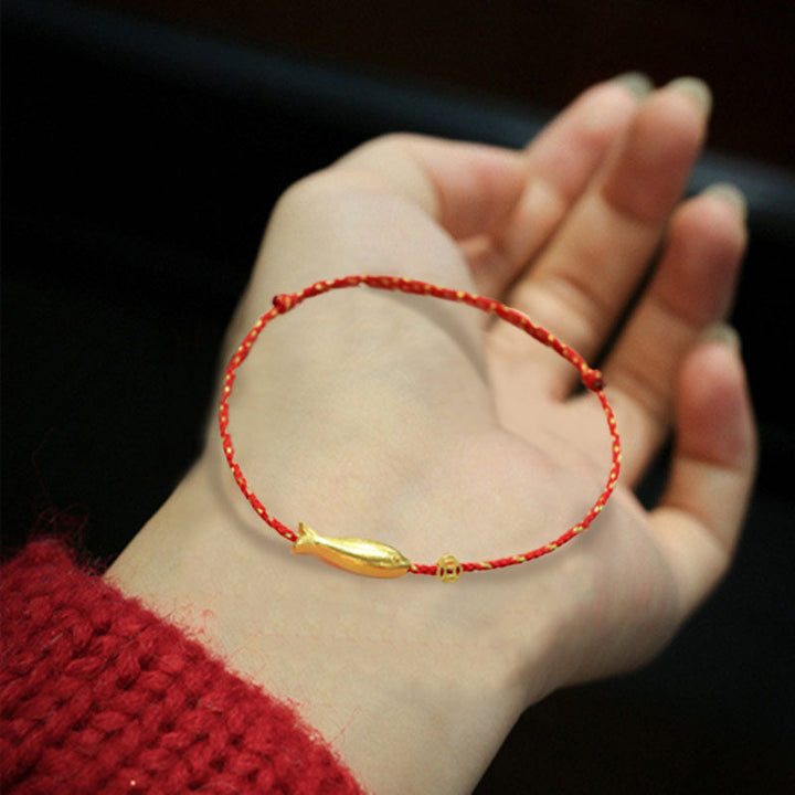 Rotes Armband Koi Fisch – Glück & Wohlstand Segen mit Goldelement Hand