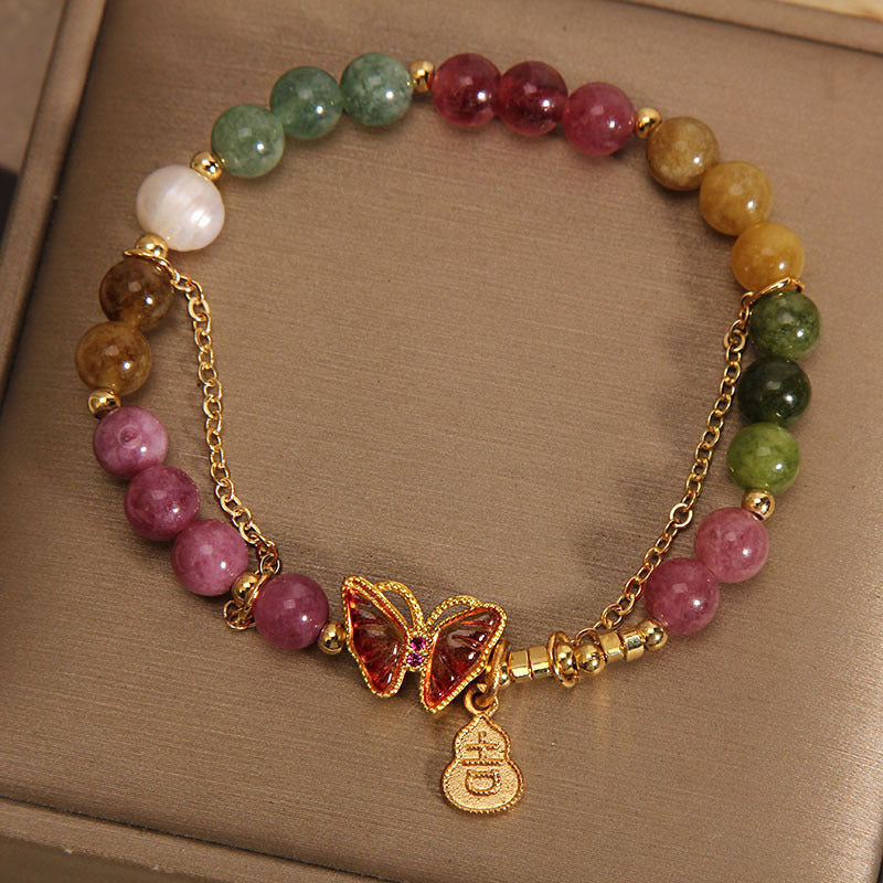 Armband Schmetterling – Energie mit bunten Natursteinen und Kettenelement