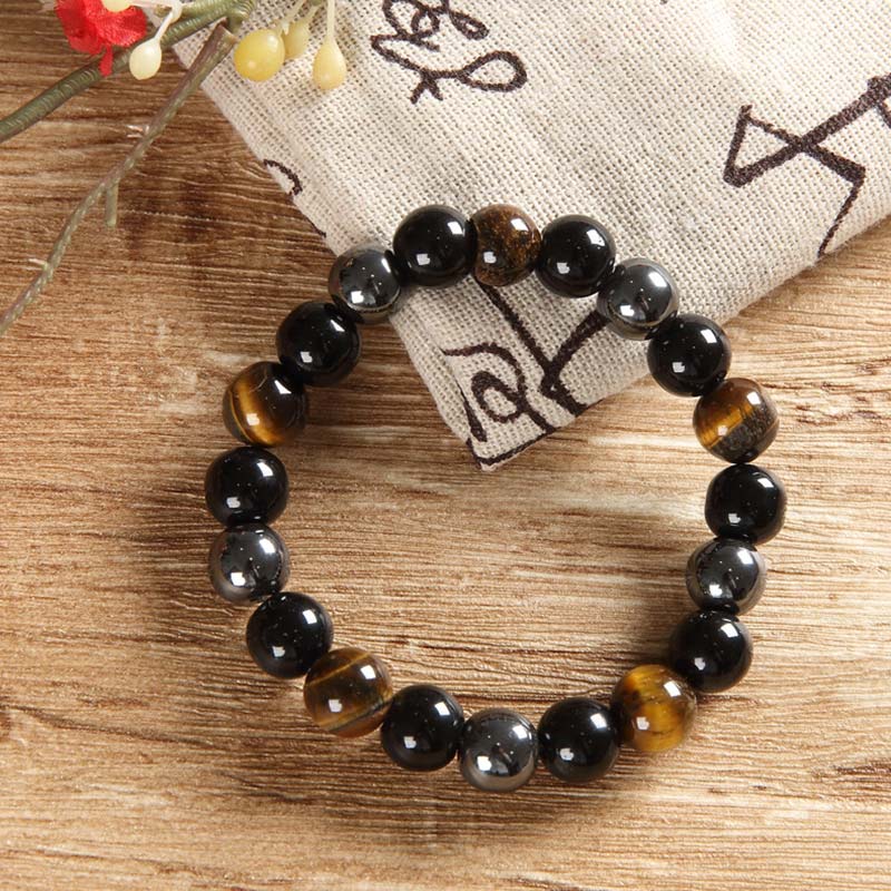 Armband Tigerauge Obsidian Perlen Naturstein elastisch schwarz braun