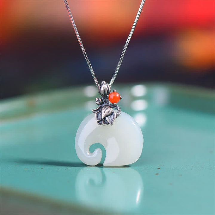 Jade Kette Elefant Lotus Schutz Blüte