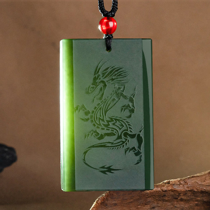 Anhänger Cyan Jade Drachen graviert Erfolg Halskette