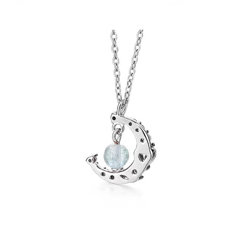 Kette Erdbeerquarz Blauer Kristall Heilung Mond Silber