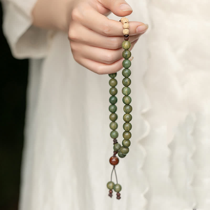 Armband Sandelholz Frieden grüne Perlen Naturstein elastisch Handgelenk