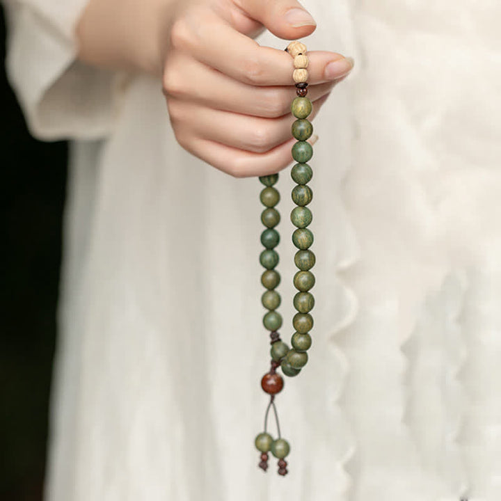 Armband Sandelholz Frieden grüne Perlen Naturstein elastisch Handgelenk