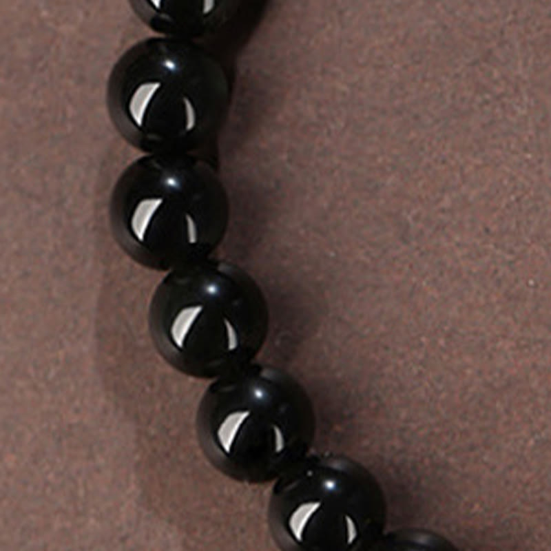 Armband Schwarzer Obsidian Jade – Stärke & Glück mit glänzenden Kugeln elastisch