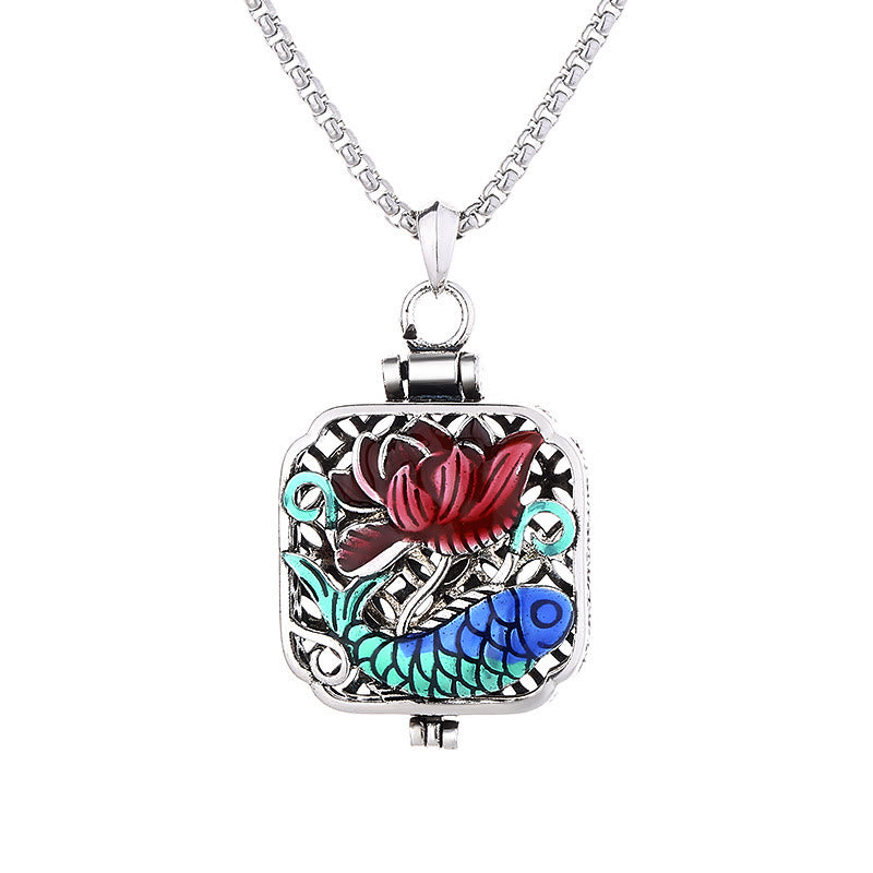 Kette Kupfer Lotus Koi Münze – Bild 6 – Silberkette Lotus Koi Münze Anhänger buntes Email Design Halskette