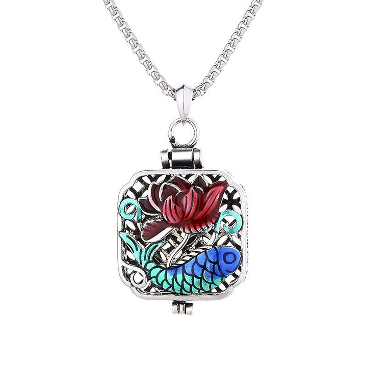 Kette Kupfer Lotus Koi Münze – Bild 6 – Silberkette Lotus Koi Münze Anhänger buntes Email Design Halskette