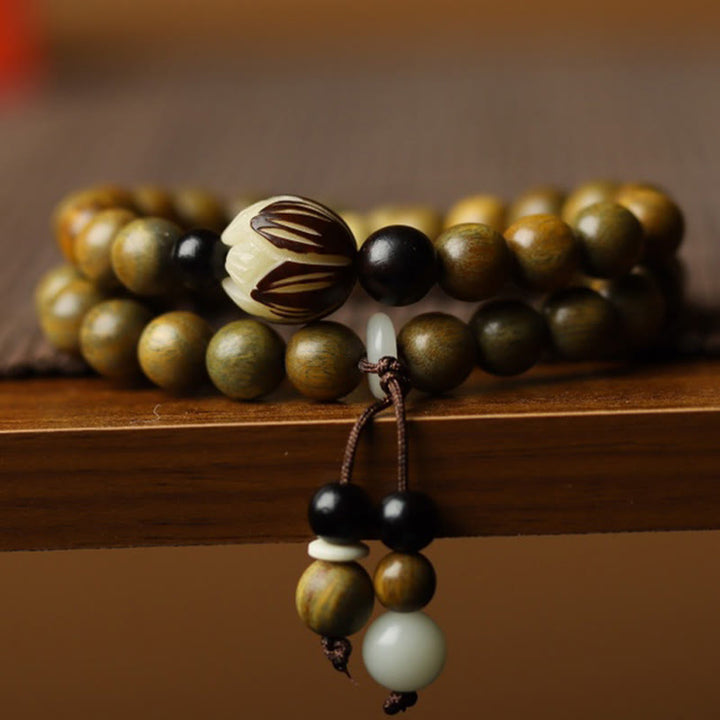 Armband Sandelholz Bodhi Lotus mit Perlen Naturstein braun