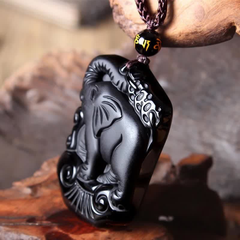 Obsidian Elefant Heilstein – Schutz & Reinigung – Bild 5 – Obsidian Elefant Anhänger Heilstein schwarzer Naturstein Schutzamulett Kette