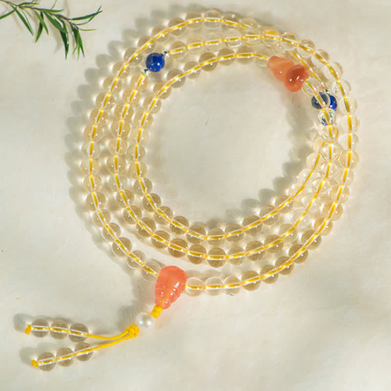 Citrin Mala Armband mit blauen und roten Perlen Meditation Schmuck.
