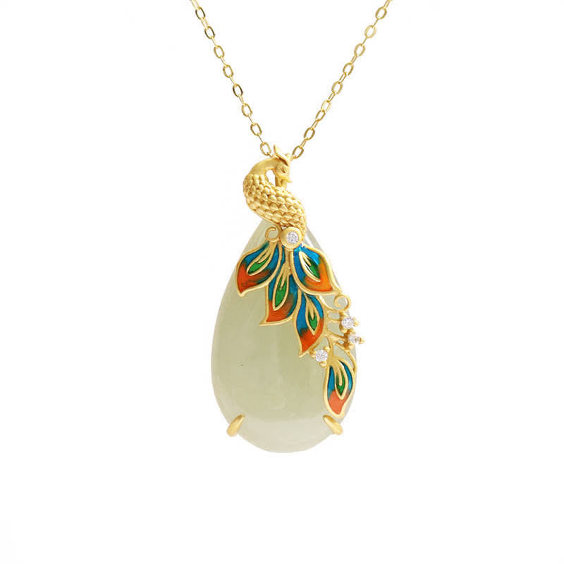 Pfau Jade Anhänger Kette Glück Weisheit