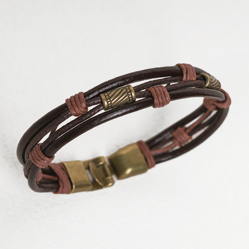 Armband Leder Braun Vintage Mehrreihig Kordel