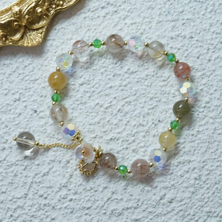 Armband Erdbeerquarz Fluorit Heilung bunte Perlen Natursteine elegant