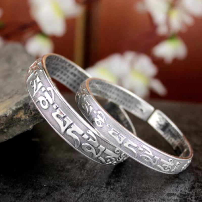 Armband Tibet Sanskrit Weiß Kupfer auf Stein Meditation Schmuck