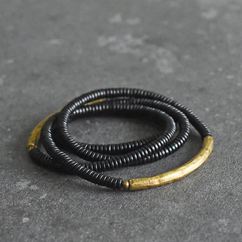 Armband Kupfer Ebenholz – Balance schwarzes Perlenarmband elegant gewickelt