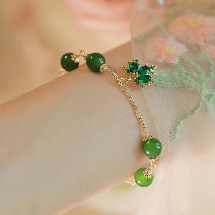 Armband – Stärke & Mut & Energie grüner Jade Naturstein elegant golden Kette