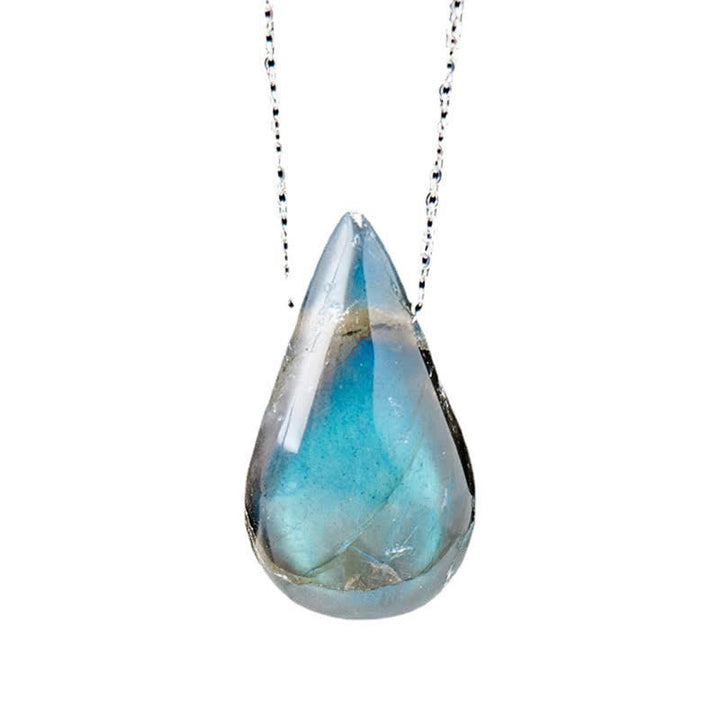 Labradorit Tropfen Anhänger an Kette blauer Heilstein Naturstein